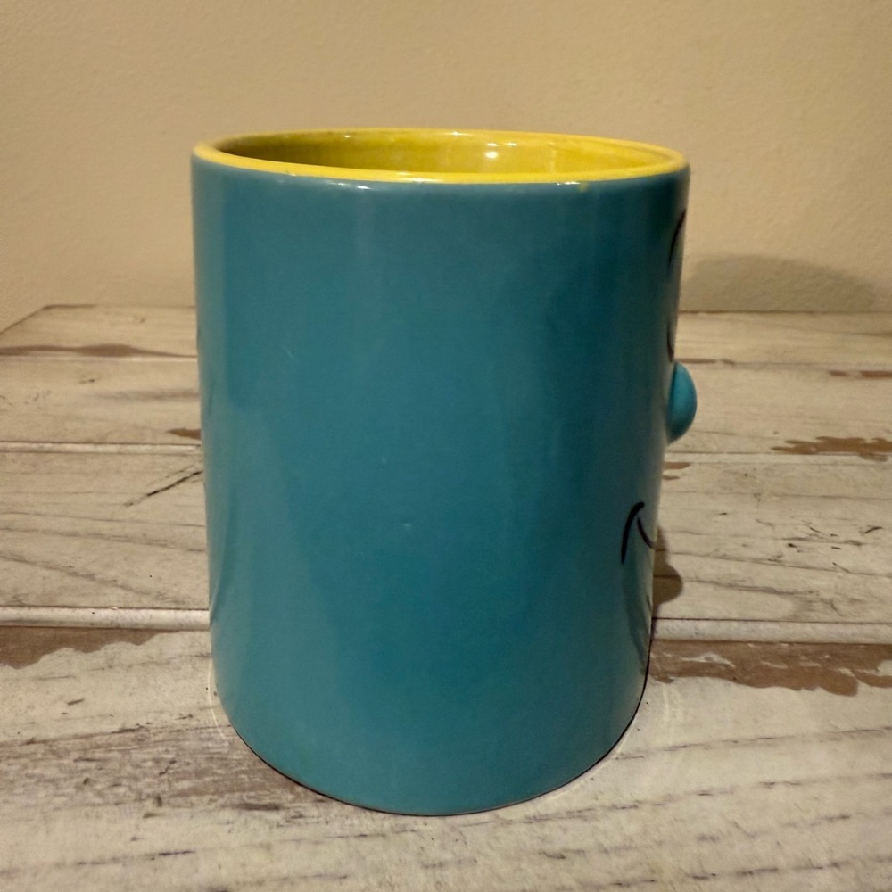 Vintage 3D Nose Funny Smiley Face Tea Cup Blue & Yellow - Picture 2 of 8
